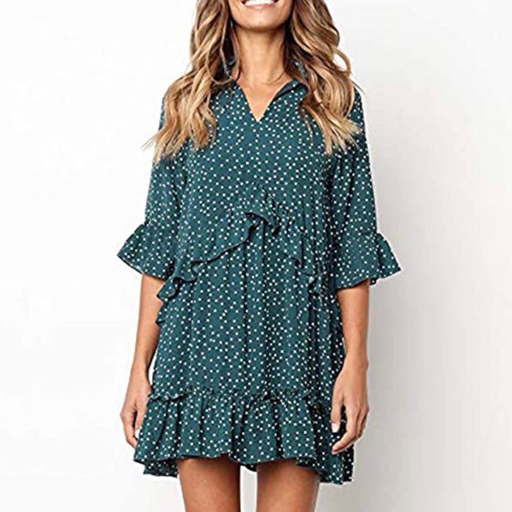 Ecowish Forest Green Polka Dot Swing Dress